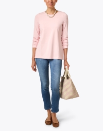 Look image thumbnail - E.L.I. - Pale Pink Pima Cotton Ruched Sleeve Tee