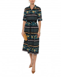 Cursore Teal and Yellow Floral Printed Cotton Dress