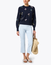 Look image thumbnail - White + Warren - Navy Embroidered Cashmere Sweater