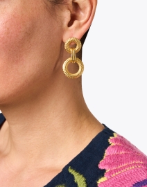 Look image thumbnail - Ben-Amun - Gold Textured Drop Link Earrings