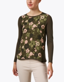 Front image thumbnail - WHY CI - Green Floral Print Panel Top