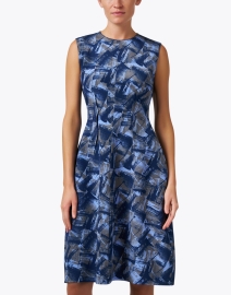 Front image thumbnail - Lafayette 148 New York - Blue Abstract Print Silk Dress