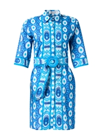 Blue Print Belted Cotton Shirt Dress