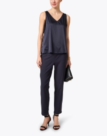 Look image thumbnail - Eileen Fisher - Navy Stretch Crepe Slim Ankle Pant