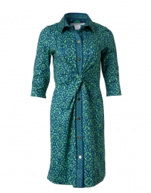 Product image thumbnail - Gretchen Scott - Green and Navy Geometric Twist Front Dress