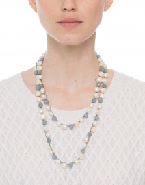 Pearl and Blue Crystal Long Necklace