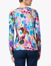 Back image thumbnail - Pashma - Blue Multi Abstract Print Cashmere Silk Sweater