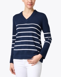 Front image thumbnail - Kinross - Navy and White Stripe Cotton Sweater