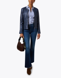 Look image thumbnail - Ecru -  Blue Leather Jacket