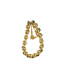 Back image thumbnail - Kenneth Jay Lane - Gold and Green Drop Clip Hoop Earrings