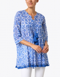 Ro's Garden -  Seychelles Blue Floral Cotton Tunic
