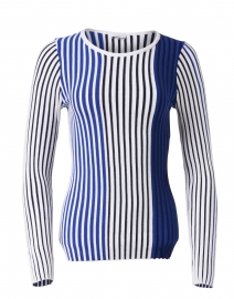 Navy and White Ribbed Colorblock Sweater