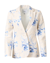 Product image thumbnail - L.K. Bennett - Fleur White and Blue Print Linen Jacket