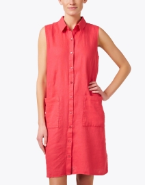 Front image thumbnail - Eileen Fisher - Red Linen Shirt Dress