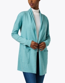 Front image thumbnail - Burgess - Teal Blue Cotton Cashmere Travel Coat