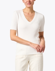 Front image thumbnail - Ecru - White Rib Knit Sweater