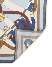 Back image thumbnail - Rani Arabella - Blue Print Wool Cashmere Silk Scarf