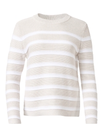 Product image thumbnail - Kinross - Beige and White Cotton Garter Stitch Stripe Sweater