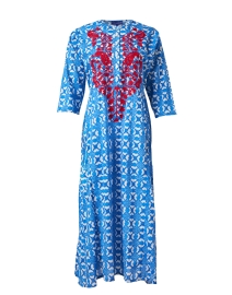 Blue and Red Embroidered Cotton Kurta
