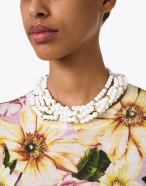 Look image thumbnail - Kenneth Jay Lane - White Glass and Gold Multi Strand Necklace