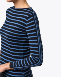 Extra_1 image thumbnail - Blue - Black and Blue Striped Pima Cotton Boatneck Sweater