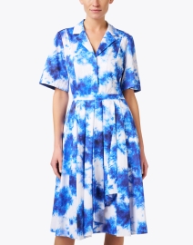 Front image thumbnail - Jason Wu Collection - Blue Watercolor Print Shirt Dress