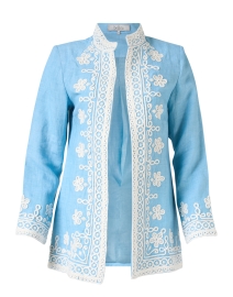 Ceci Light Blue Embroidered Linen Jacket