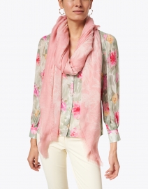 Look image thumbnail - Franco Ferrari - Pink and White Hand Painted Floral Cashmere Scarf