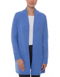 Front image thumbnail - Cortland Park - Sophie French Blue Cable Knit Cashmere Cardigan