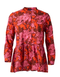 Product image thumbnail - Ro's Garden - Chanderi Red Floral Print Peplum Top