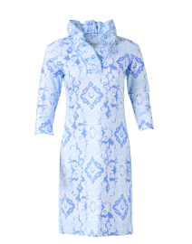 Product image thumbnail - Gretchen Scott - Blue Print Ruffle Neck Dress