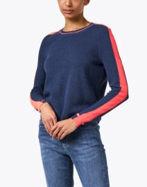 Front image thumbnail - Lisa Todd - Navy Cotton Contrast Stripe Top
