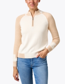 Front image thumbnail - Blue - White and Tan Cotton Sweater