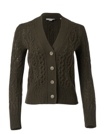 Product image thumbnail - Vince - Olive Green Wool Cashmere Cardigan