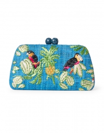 Product image thumbnail - SERPUI - Tina Tropical Embroidered Blue Raffia Straw Clutch