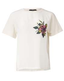 Danzica White and Silk Floral Embroidered Top