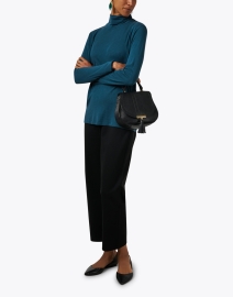 Look image thumbnail - Eileen Fisher - Teal Cotton Blend Turtleneck Top