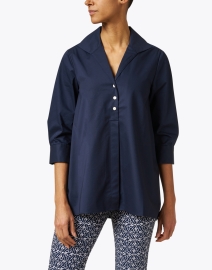 Front image thumbnail - Hinson Wu - Betty Navy Button Down Stretch Cotton Shirt