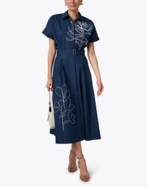 Look image thumbnail - Lafayette 148 New York - Upland Blue Embroidered Shirt Dress