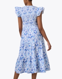 Back image thumbnail - Sail to Sable - Blue and White Print Smocked Cotton Dress