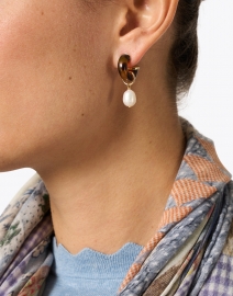 Look image thumbnail - Mignonne Gavigan - Kayle Tortoise and Pearl Drop Hoop Earrings