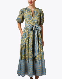 Front image thumbnail - Oliphant - Blue and Gold Print Cotton Dress