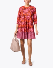 Look image thumbnail - Ro's Garden - Rene Red Floral Print Cotton Dress