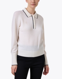 Front image thumbnail - White + Warren - Ivory Cashmere Polo Sweater 