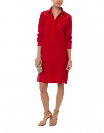 Red Embroidered Lace Cotton Shirt Dress