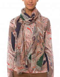 Navy and Green Paisley Silk Cashmere Scarf