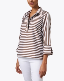 Front image thumbnail - Hinson Wu - Aileen Brown and White Striped Cotton Top