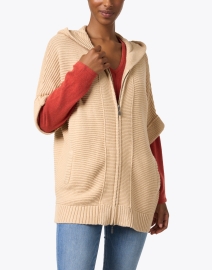 Front image thumbnail - Kinross - Beige Cotton Short Sleeve Hoodie Sweater