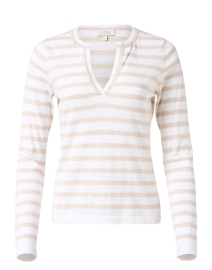White and Beige Striped Cotton Cashmere Sweater