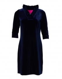 Product image thumbnail - Gretchen Scott - Navy Velvet Ruffle Neck Dress